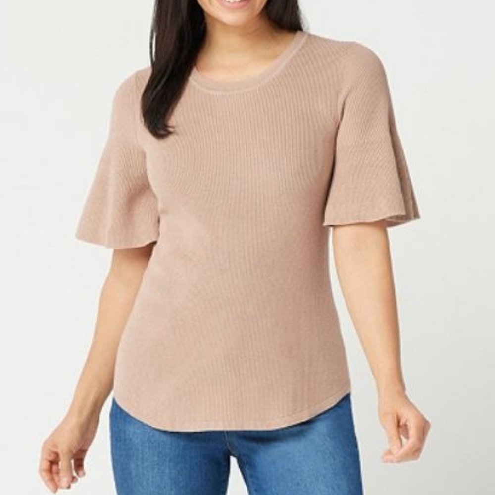 Isaac Mizrahi Flounce Scoop-Neck Sweater 1639